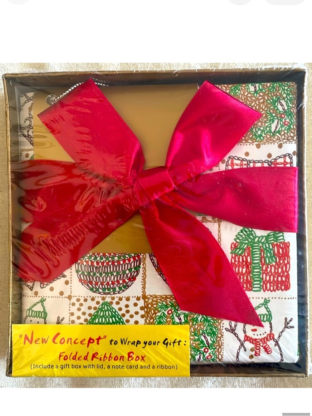 Christmas Gift Box Set - Includes Gift Box With Lid, Note Card & Ribbon